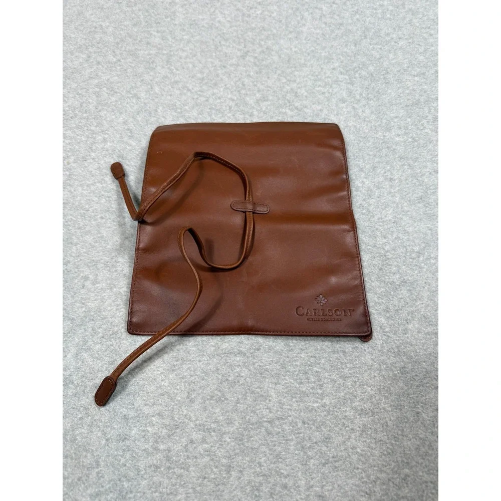 Carlson Hotels Worldwide Brown Leather Jewelry Travel Case Roll Organizer